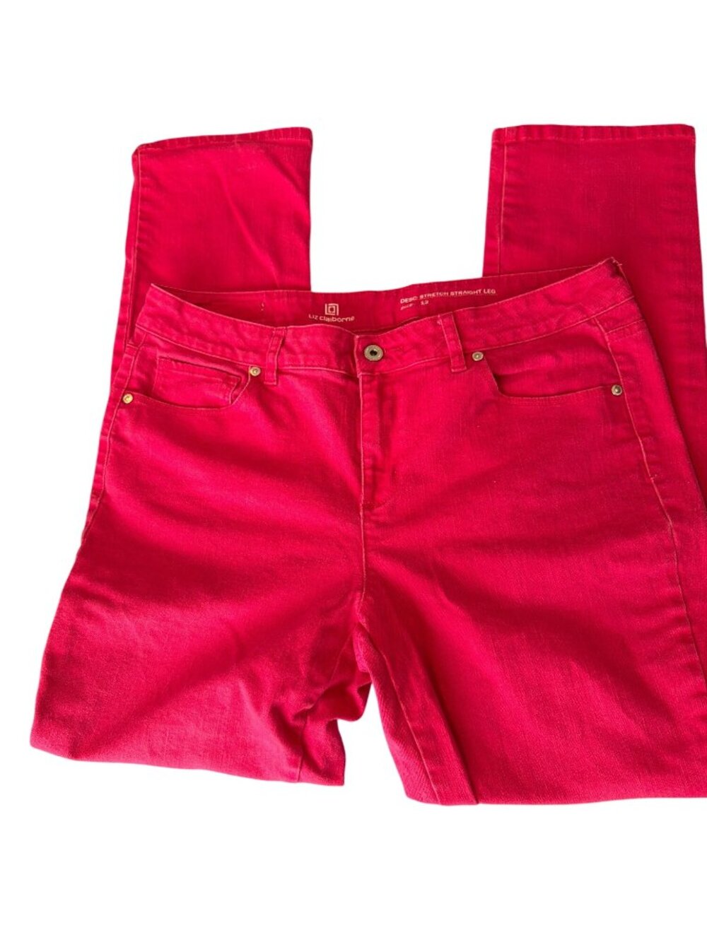 Liz Claiborne Stretch Straight Leg Denim Jeans Red Pink Size 12 Cotton Blend